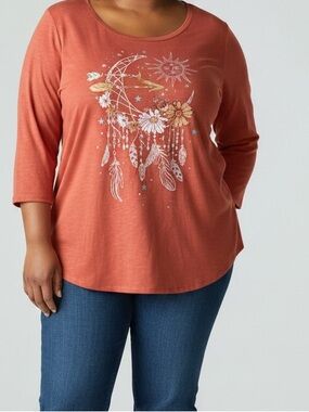 Tru Self Size 2X Moon & Floral Long Sleeve Tee